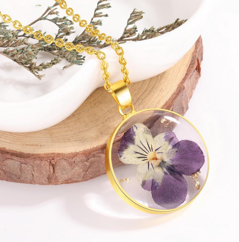 AUNTESIGN Store Forget-Me-Not and Queen Anne's Lace Pressed Wildflower Necklace | Birth Month Real Flower Necklace | Gold/Silver Pressed Flower Jewelry | Personalized Handmade Jewelry - Image 3